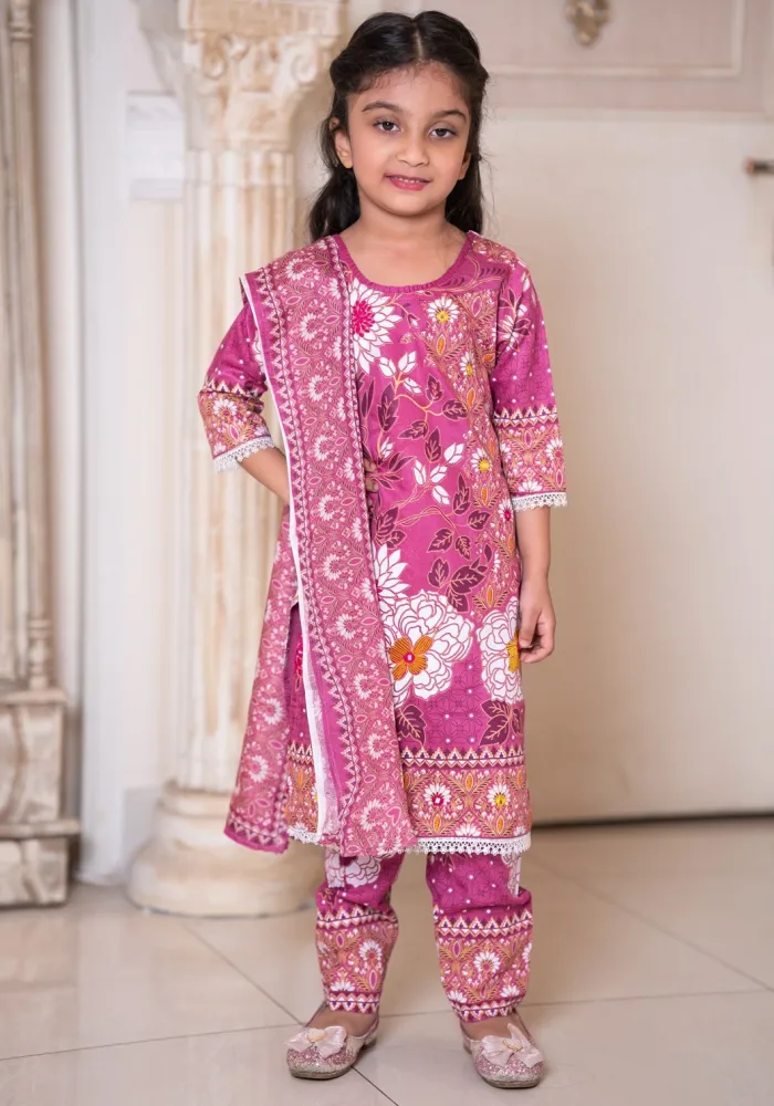 Baby Girl 3-Piece Salwar Kameez Set with Dupatta - Shopemart