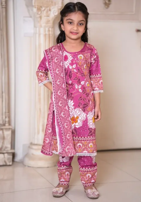 Baby Girl 3-Piece Salwar Kameez Set with Dupatta - Shopemart
